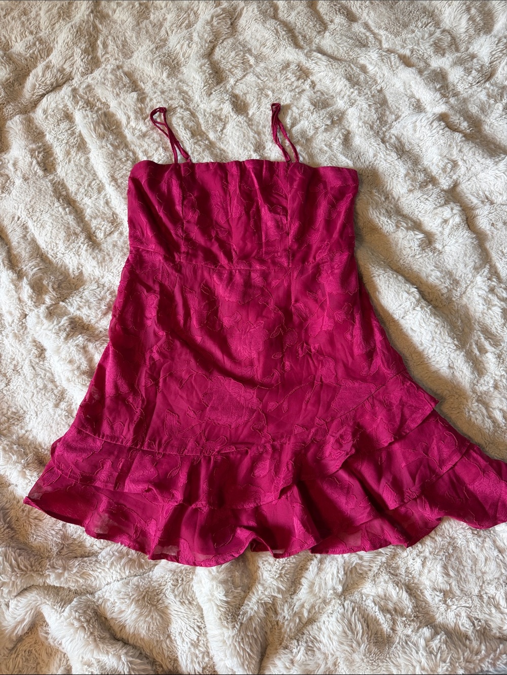 Fuchsia Spaghetti Strap Ruffle Hem Dress